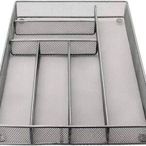 Maypes Kitchen Utensil Silverware Tray - Drawer Organizer for Flateware - Drawer Mesh Organizer (Silver)