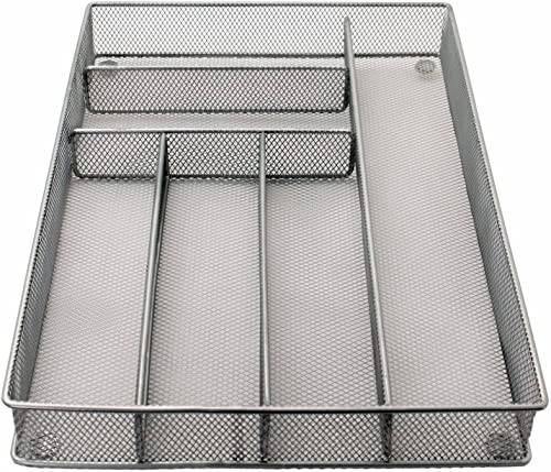 Maypes Kitchen Utensil Silverware Tray - Drawer Organizer for Flateware - Drawer Mesh Organizer (Silver)