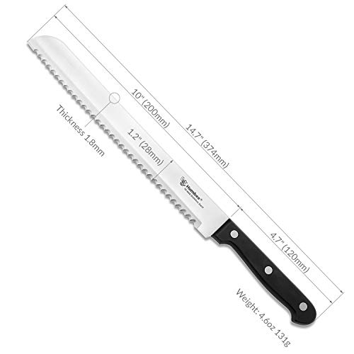 Humbee Chef Serrated Bread Knife For Home Kitchens 10 Inch Black