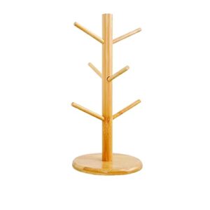 Petucer Mug Holder Tree, Coffee Cup Holder, Coffee Mug Holder for Counter Stand, Countertop Mug Tree, Tea Cup Organizer and Bamboo Mug Rack with 6 Hooks