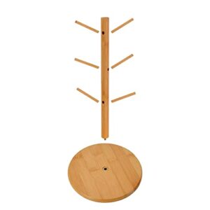 Petucer Mug Holder Tree, Coffee Cup Holder, Coffee Mug Holder for Counter Stand, Countertop Mug Tree, Tea Cup Organizer and Bamboo Mug Rack with 6 Hooks