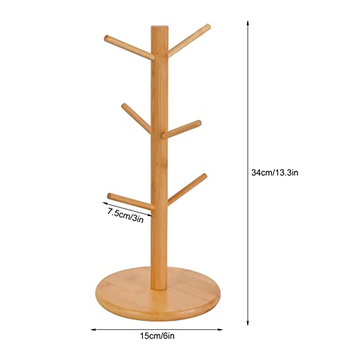 Petucer Mug Holder Tree, Coffee Cup Holder, Coffee Mug Holder for Counter Stand, Countertop Mug Tree, Tea Cup Organizer and Bamboo Mug Rack with 6 Hooks