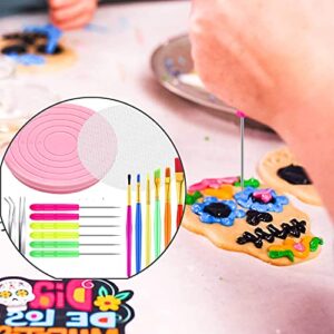 16PCS Cookie Decorating Kit Supplies Including 1 Acrylic Cookie Turntable, 6 Cookie Scribe Needle, 6 Cookie Decoration Brushes, 2 Tweezers and 1 Anti-Slip Silicone Mat (A)