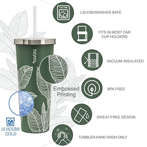 bzyoo SUP Double Wall Vacuum Insulated Tumbler with Straw and Lid Stainless Steel Water Bottle Travel Mug Cup Valentines Gifts For Him & Her, 24oz (710ml) Color: Leaf Green