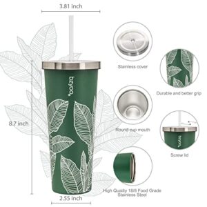 bzyoo SUP Double Wall Vacuum Insulated Tumbler with Straw and Lid Stainless Steel Water Bottle Travel Mug Cup Valentines Gifts For Him & Her, 24oz (710ml) Color: Leaf Green