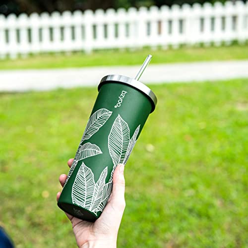 bzyoo SUP Double Wall Vacuum Insulated Tumbler with Straw and Lid Stainless Steel Water Bottle Travel Mug Cup Valentines Gifts For Him & Her, 24oz (710ml) Color: Leaf Green