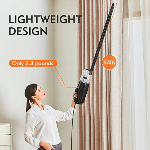 SOWTECH Corded Stick Vacuum Cleaner, 17Kpa Powerful Suction Stick Vacuum with 32Ft Cord, 6 in 1 Lightweight Vacuum Cleaner for Hard Floor Pet Hair, Black