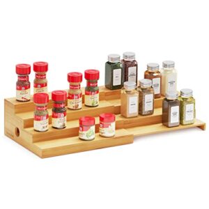 spaceaid 4 tier bamboo spice rack organizer for cabinet, kitchen pantry spices storage rack for cabinets organization, home seasoning tiered can goods racks wood shelf organizers (4 tier, natural)