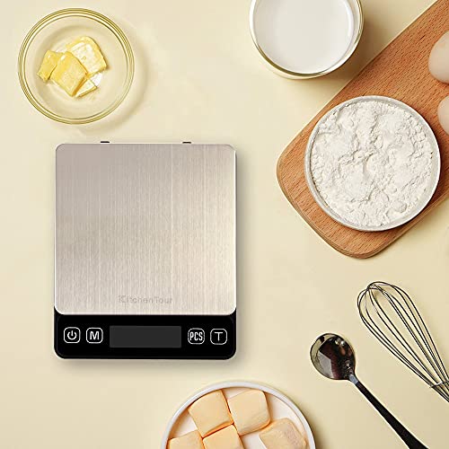 KitchenTour Digital Kitchen Scale - 500g/0.01g High Accuracy Precision Multifunction Food Meat Scale Jewelry Lab Carat Powder Scale with Back-Lit LCD Display(Batteries Included)