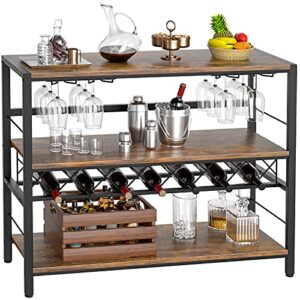ecoprsio wine rack table, industrial bar cabinet with wine rack and glass holder vintage liquor cabinet with storage for bar, buffet, dining room, living room, kitchen, rustic brown