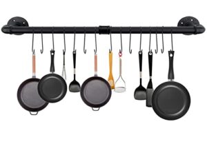 sujoer 39.4 inch pot rack wall mounted with 15 hooks, hanging pot pan organizer rack,utensil industrial pipe hanger,heavy duty cast iron skillet storage rail,cabinet black pots and pans storage