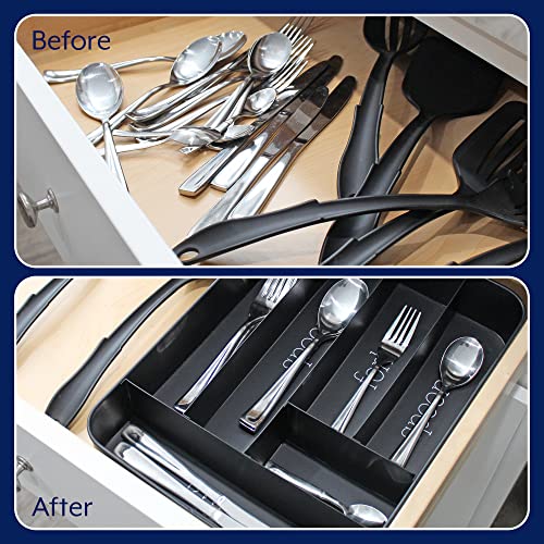 AuldHome Farmhouse Enamelware Silverware Organizer (Black), Divided Cutlery Utensil Drawer Organizer