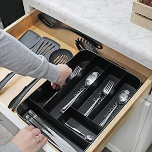 AuldHome Farmhouse Enamelware Silverware Organizer (Black), Divided Cutlery Utensil Drawer Organizer