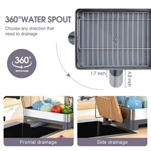 TOOLF Dish Drying Rack, 2-Tier Dish Rack with Large Capacity, Multifunctional Dish Drainer with Drainboard, Rustproof & Durable with 360° Drainboard Set with Cutting Board Rack, Tool-Free Installation