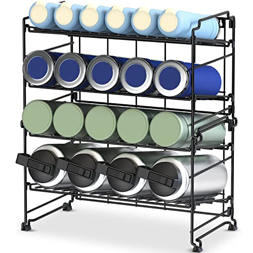 Kcysta Water Bottle Organizer, 4 Tier Adjustable Water Bottle Holder, Stackable Bottle Organizer, Water Bottle Storage for Countertop, Cabinet, Black