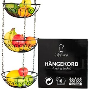 chefarone hanging fruit basket and vegetable basket – 3 tier hanging storage rack (black)