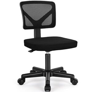 armless small home office desk chair, ergonomic low back computer chair, adjustable rolling swivel task chair with lumbar support for small space, 1 pack, black