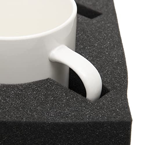 Hawetico Foam Cup Glass Holder - Reinforced Dark Gray Foam Holds 8 Mugs, Sturdy, For Caravans, Camping, Boats, Motorhomes-Complete With Sponge Cup Brush