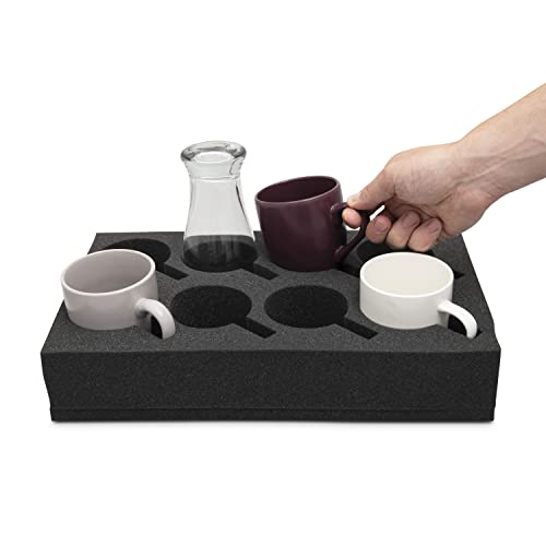 Hawetico Foam Cup Glass Holder - Reinforced Dark Gray Foam Holds 8 Mugs, Sturdy, For Caravans, Camping, Boats, Motorhomes-Complete With Sponge Cup Brush