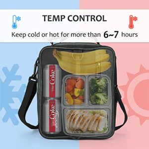 Expandable Insulated Lunch Bag, Leakproof Flat Lunch Cooler Tote with Shoulder Strap for Men and Women, Suitable for Work & Office by Tirrinia, Charcoal