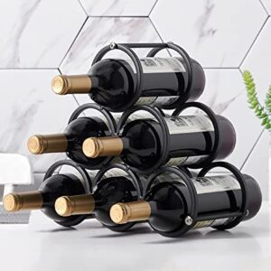 Black Modern Wire Rustic Counter Wine Rack Countertop Table,Metal Wine Rack Inserts for Cabinet Rustic 6 Bottles Wine Storage Holder