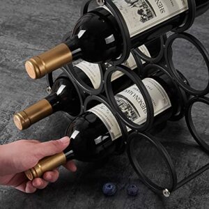 Black Modern Wire Rustic Counter Wine Rack Countertop Table,Metal Wine Rack Inserts for Cabinet Rustic 6 Bottles Wine Storage Holder