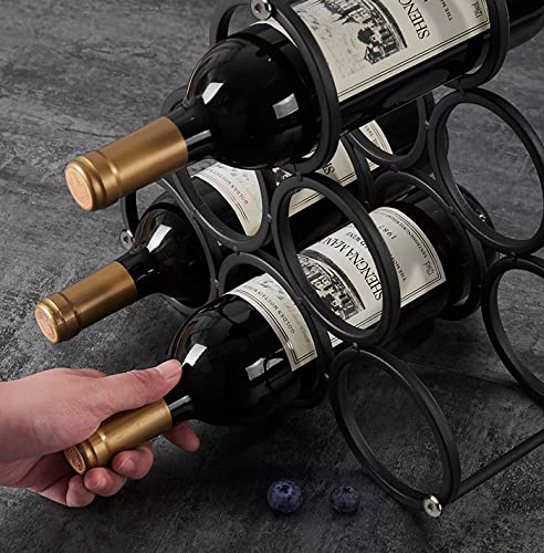 Black Modern Wire Rustic Counter Wine Rack Countertop Table,Metal Wine Rack Inserts for Cabinet Rustic 6 Bottles Wine Storage Holder