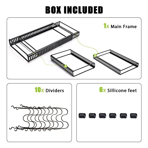 Levanco 10+ Expandable Pan Organizer Rack, 10 Adjustable Compartments Pot Rack, Pot Lid Organizer Rack for Kitchen Cabinet Pantry Storage