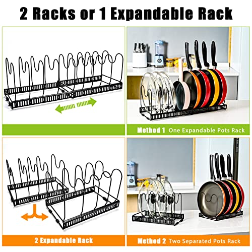 Levanco 10+ Expandable Pan Organizer Rack, 10 Adjustable Compartments Pot Rack, Pot Lid Organizer Rack for Kitchen Cabinet Pantry Storage