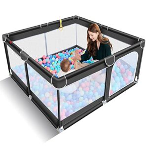 todale baby playpen for toddler, large baby play yard, safe no gaps playpen for babies,baby gate playpen(black,50”×50”)
