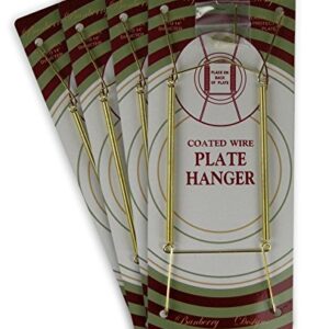 BANBERRY DESIGNS Brass Vinyl Coated Plate Hanger 10 to 14 Inch Pack of 4 Hangers - Plate Hangers for The Wall