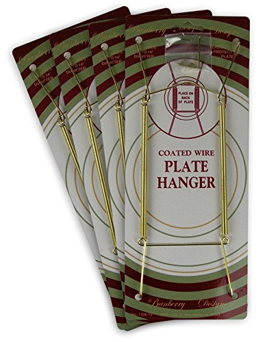 BANBERRY DESIGNS Brass Vinyl Coated Plate Hanger 10 to 14 Inch Pack of 4 Hangers - Plate Hangers for The Wall