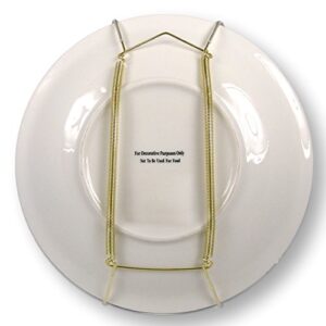 BANBERRY DESIGNS Brass Vinyl Coated Plate Hanger 10 to 14 Inch Pack of 4 Hangers - Plate Hangers for The Wall