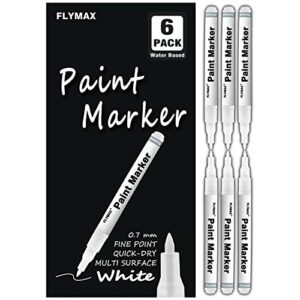 white paint pen, 6 pack 0.7mm acrylic white permanent marker white paint pens for wood rock plastic leather glass stone metal canvas ceramic marker extra very fine point opaque ink