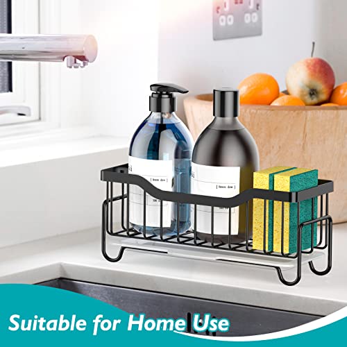 Kitchen Sink Caddy, Sponge Holder for Kitchen Sink, Kitchen Sink Organizer Accessories for Countertop, Stainless Steel Dish Sink Brush Holder with Removable Drip Tray for Dish Soap Brush Scrubber