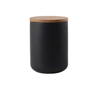 food storage jar strong ceramic storage canisters with airtight seal bamboo lid modern design seal damp-proof kitchen jar for coffee, tea, spice and more (black(m: 10.3x14.5cm))