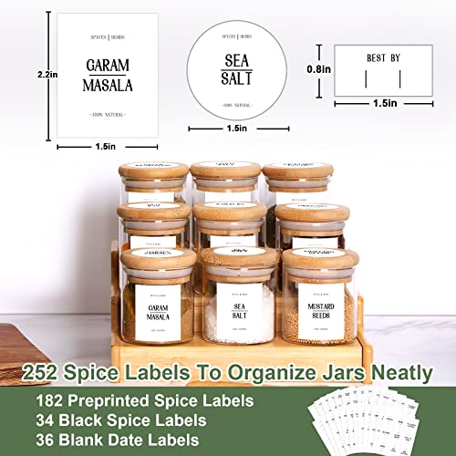 GMISUN Spice Jars with Bamboo Lids, 20 Pack 2.5oz Glass Spice Containers with Labels, Small Empty Round Spice Bottles with Airtight Lids, Mini Clear Minimalist Food Jars & Canisters for Kitchen