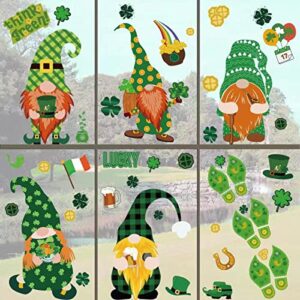 wenwell gnome leprechaun footprin st. patrick’s day window cling decorations for glass,irish shamrock rainbow saint patty day home decor decals,door ornaments stickers for holiday party,9 sheets
