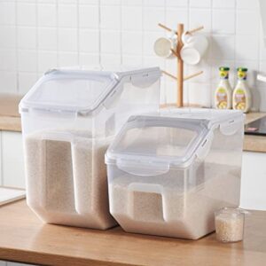 HANAMYA 15 Liter / 30 lbs Rice Storage Container with Measuring Cup, BPA free, For Rice | Grain | Pet Food | Flour, 2 counts, Clear