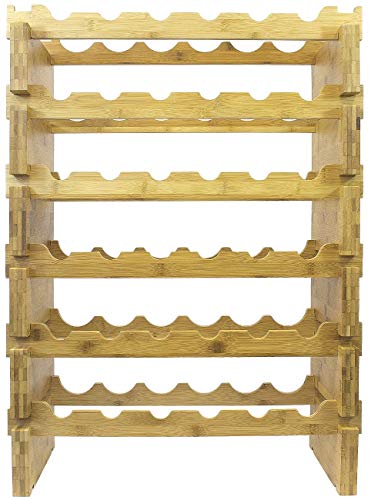 Sorbus Stackable Bamboo Wine Rack — Classic Style Wine Racks for Bottles — Perfect for Bar, Wine Cellar, Basement, Cabinet, Pantry, etc. (6-Tier)