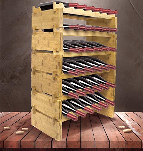 Sorbus Stackable Bamboo Wine Rack — Classic Style Wine Racks for Bottles — Perfect for Bar, Wine Cellar, Basement, Cabinet, Pantry, etc. (6-Tier)