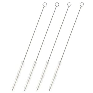 4 pack metal straw cleaner brush, extra long stainless steel with bristles for cleaning water bottles, boba straws, pipes, tubes (12 in)