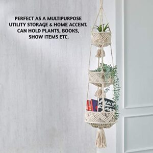 Folkulture 3 Tier Hanging Fruit Basket for Kitchen, Macrame Hanging Basket for Fruit and Vegetable Storage, Boho Wall Baskets for Organizing, Boho Decor for Indoor Plants, 46 Inches Long