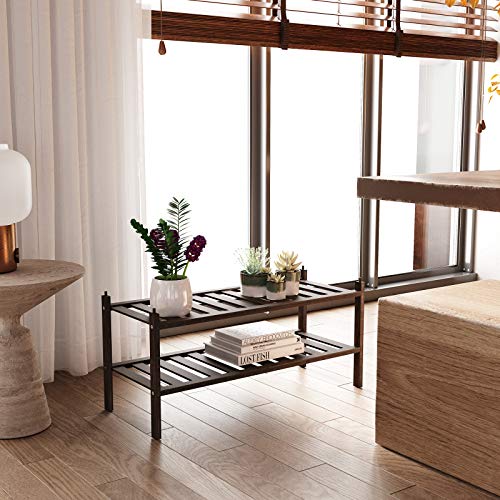 Dranixly Bamboo 2-Tier Shoe Rack Stackable Shoe Shelf Storage Organizer for Entryway, Hallway and Closet, 27.2"x11"x13.2" (Mocha)