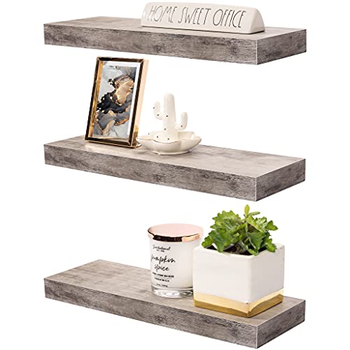 Sorbus Floating Shelf Set — Rustic Wood Hanging Rectangle Wall Shelves — Perfect for Home Décor, Trophy Display, Photo Frames, and More