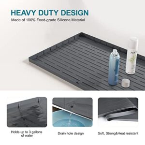 Under Sink Mats, 34'' x 22'' Silicone Under Sink Liner Drip Tray with Drain Hole, Kitchen Waterproof Sink Cabinet Protector for Water Drips, Leaks, Spills - Heavy Duty | Gray