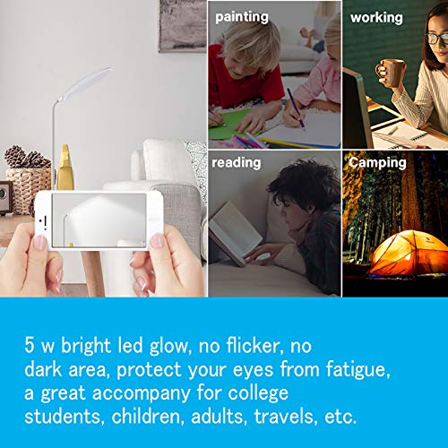 DEEPLITE LED Desk Lamp with Flexible Gooseneck 3 Level Brightness, Battery Operated Table Lamp 5W Touch Control, Compact Portable lamp for Dorm Study Office Bedroom, Eye-Caring and Energy Saving