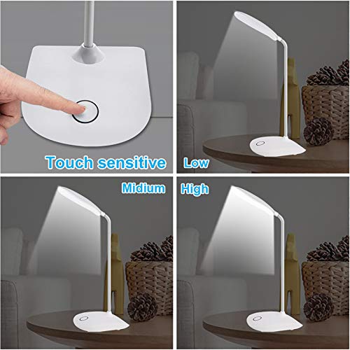 DEEPLITE LED Desk Lamp with Flexible Gooseneck 3 Level Brightness, Battery Operated Table Lamp 5W Touch Control, Compact Portable lamp for Dorm Study Office Bedroom, Eye-Caring and Energy Saving