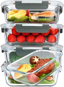 m mcirco [5-packs, 36 oz.] glass meal prep containers with lifetime lasting snap locking lids glass food containers,airtight lunch container,microwave, oven, freezer and dishwasher (4.5 cup)