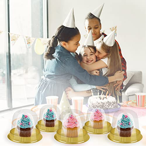 WYOMER 50 Pack 4inch Gold Single Cupcake Boxes with Lid Plastic Individual Cupcake Container Single Cupcake Holder